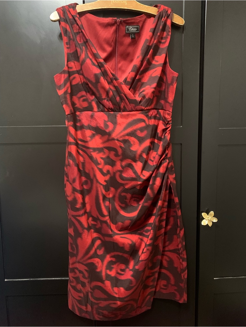 dressbarn Red Black Sleeveless Wrap-Style Cocktail Dress wedding guest party